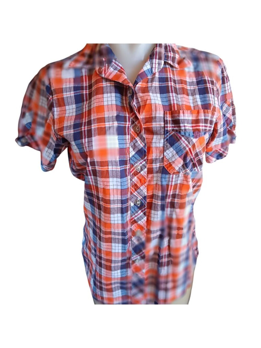 Vintage Women's Small Orange Plaid 1970's Camp Girl All Cotton Collared